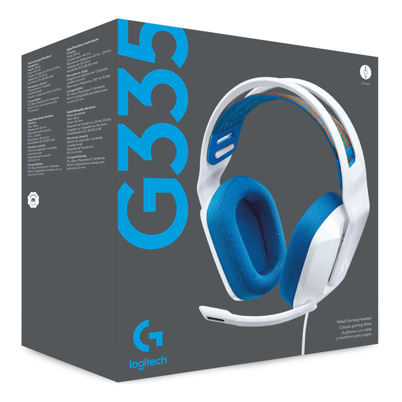 Auricular Gamer Logitech G335, Pc, Ps5, Xbox / Blanco Y Azul