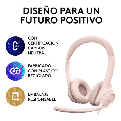 Auricular Usb Logitech H390, Mic Sin Ruido Y Controles, Rosa