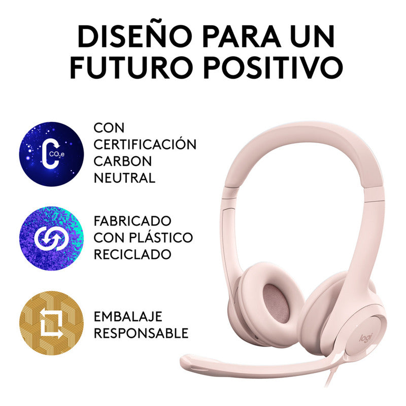 Auricular Usb Logitech H390, Mic Sin Ruido Y Controles, Rosa