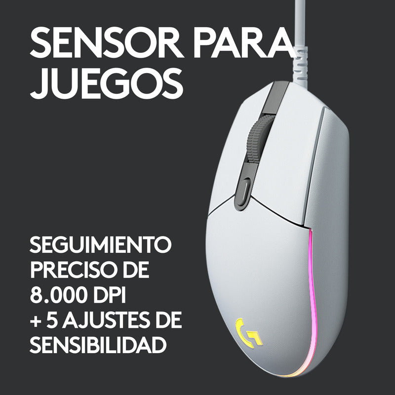 Mouse Gamer Logitech G203 RGB LIGHTSYNC, 6 Botones 8.000 DPI, Blanco
