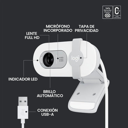 Webcam Full Hd 1080p, Rightlight 2, Logitech Brio 100 Blanco