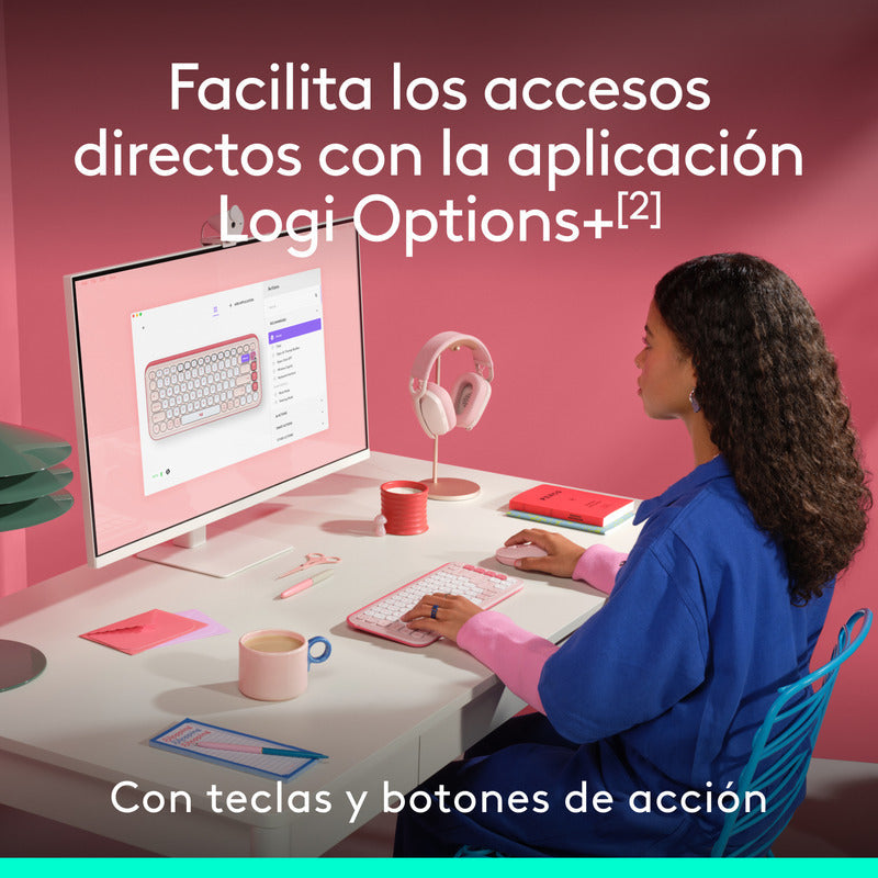 Combo Teclado Y Mouse Bluetooth, Logitech Pop Icon, Rosado