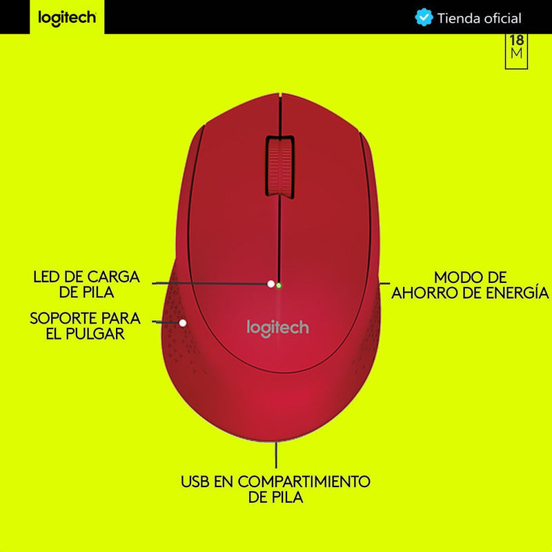 Mouse Inalámbrico Logitech M280 con Cómodo Diseño Curvo, Rojo