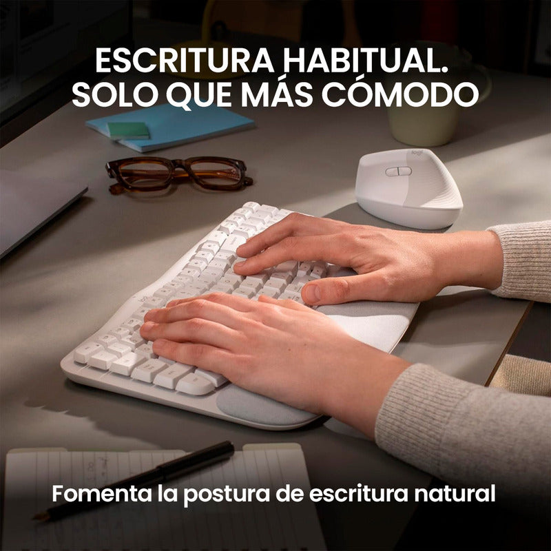 Teclado Ergonómico Inalámbrico Logitech Wave Keys, Blanco