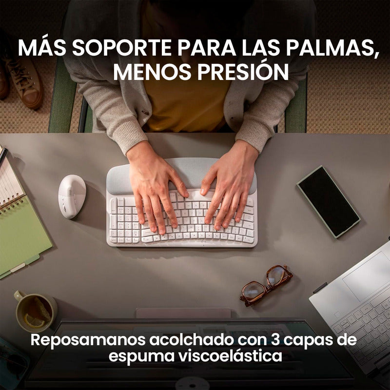 Teclado Ergonómico Inalámbrico Logitech Wave Keys, Blanco