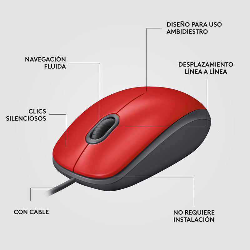Mouse Logitech M110 Silent/ Clics 90% Más Silenciosos Rojo