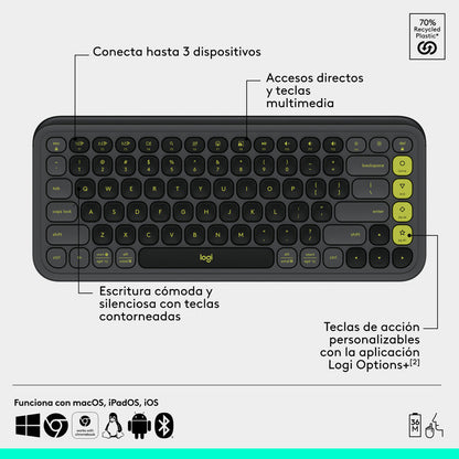 Combo Teclado Y Mouse Bluetooth, Logitech Pop Icon, Grafito