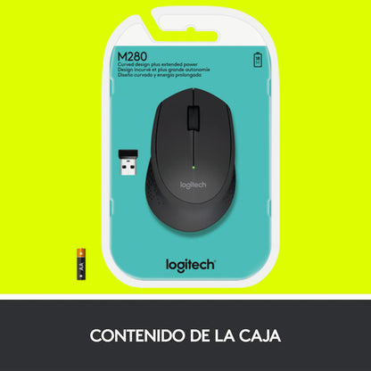 Mouse Inalámbrico Logitech M280 con Cómodo Diseño Curvo, Negro