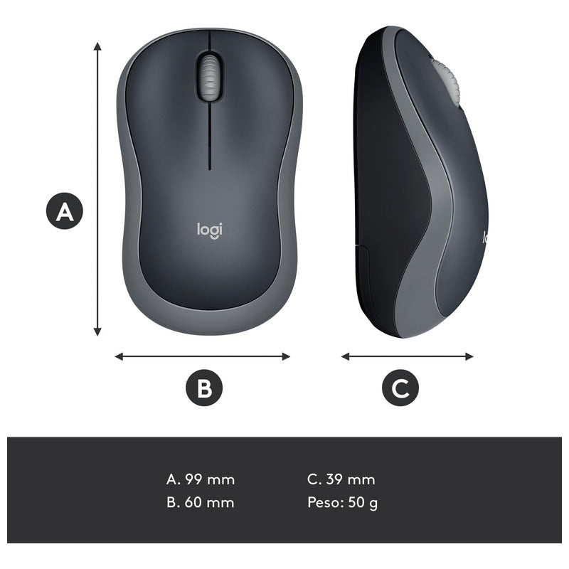Mouse Inalámbrico Logitech M185, Win Mac Chrome Linux Gris