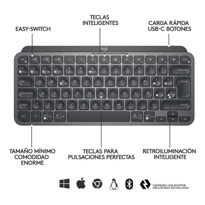 Teclado Avanzado Recargable, Logitech Mx Keys Mini, Grafito