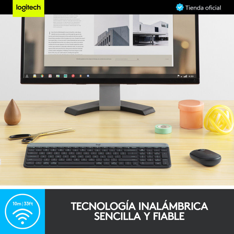 Combo Inalámbrico Slim Logitech MK470 + Pad Mouse Studio Series