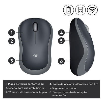 Mouse Inalámbrico Logitech M185, Win Mac Chrome Linux Gris