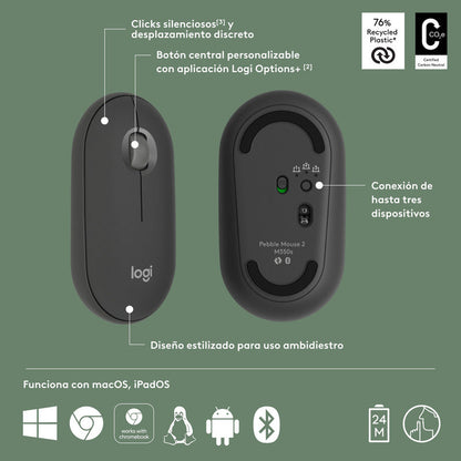 Mouse Bluetooth Multidispositivo Logitech Pebble 2 M350s, Negro