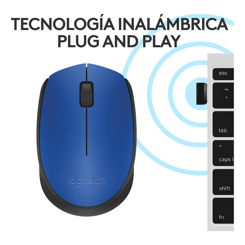 Mouse Inalámbrico Logitech M170, Cómodo Y Portátil, Azul