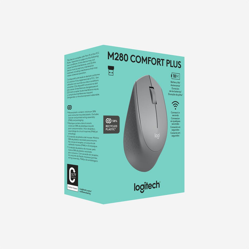 Mouse Inalámbrico Logitech M280 con Cómodo Diseño Curvo, Gris