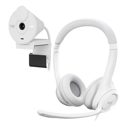 Combo Cámara Web Logitech Brio 300 + Auricular H390 Usb Blanco