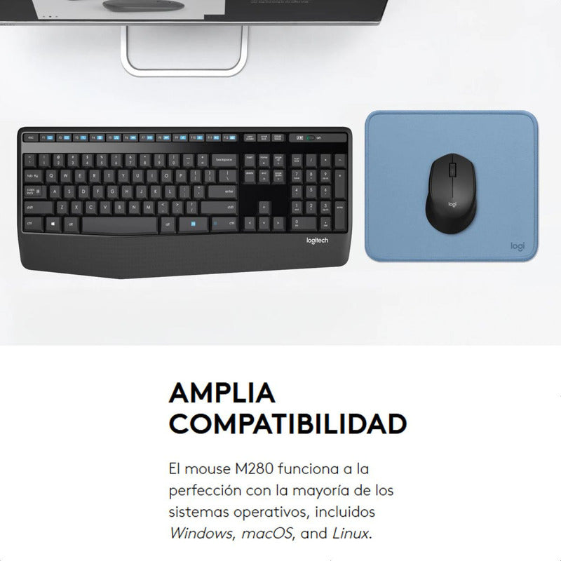 Mouse Inalámbrico Logitech M280 con Cómodo Diseño Curvo, Gris