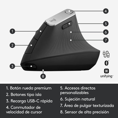 Mouse Ergonómico Avanzado Recargable Logitech Mx Vertical