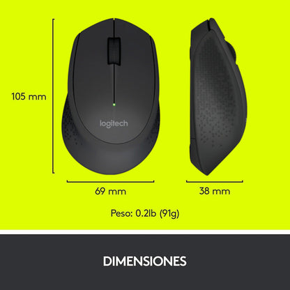 Mouse Inalámbrico Logitech M280 con Cómodo Diseño Curvo, Negro