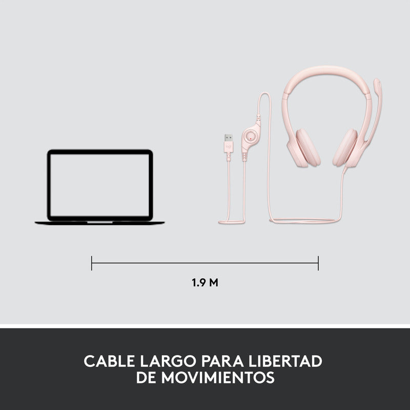 Auricular Usb Logitech H390, Mic Sin Ruido Y Controles, Rosa