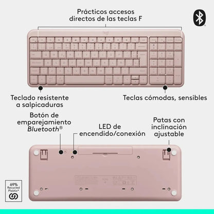 Teclado Multimedia Inalámbrico Bluetooth Logitech K250 Rosa