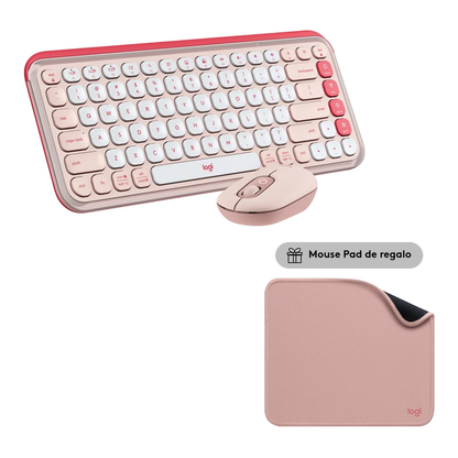 Combo Teclado Y Mouse Bluetooth, Logitech Pop Icon, Rosado