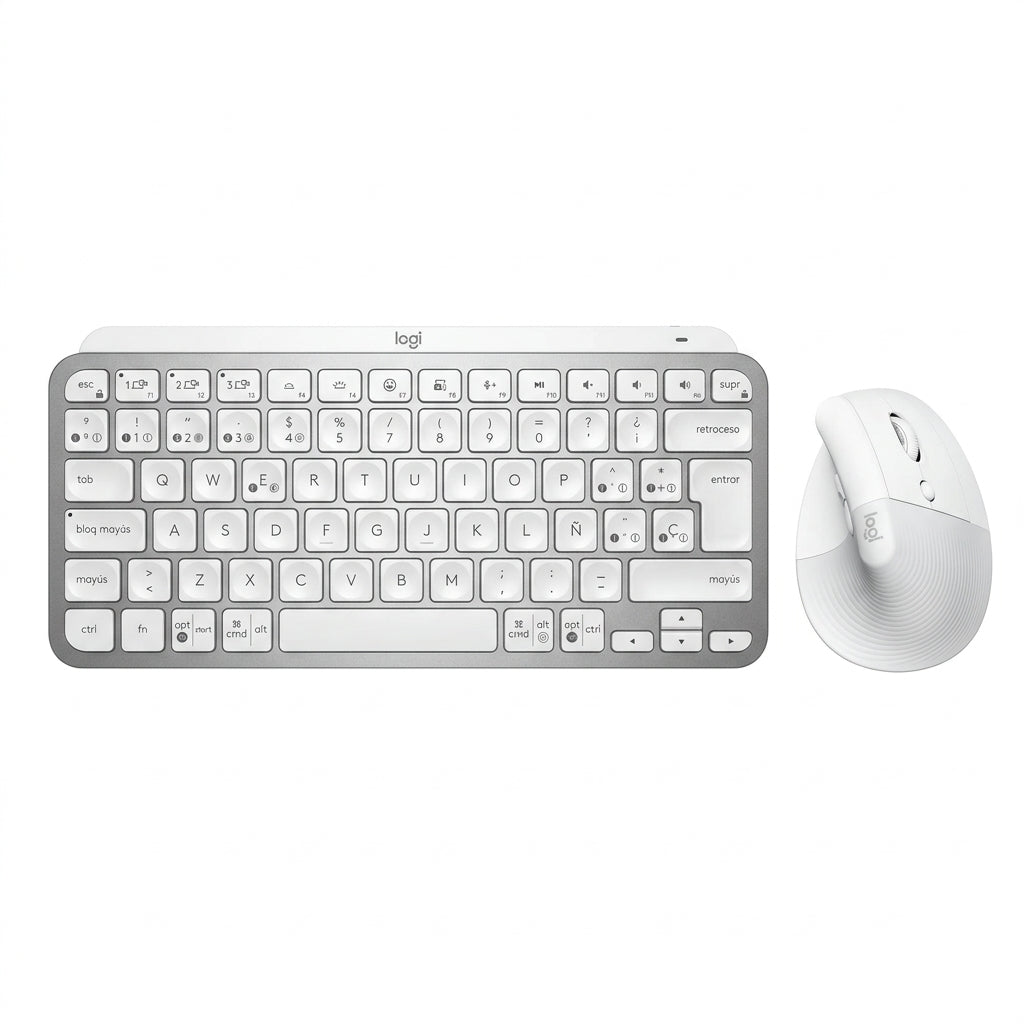 Combo Logitech Mouse Lift Ergo Blanco + Teclado MX Keys Mini Ergo Gris